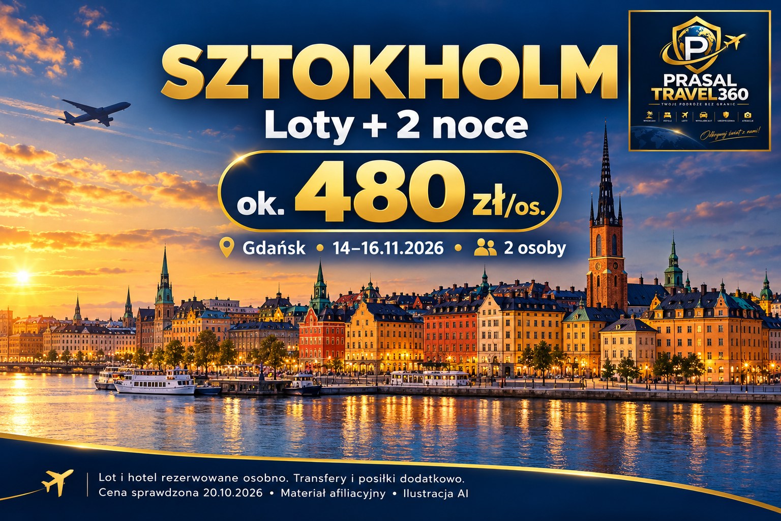Ilustracja panoramy Sztokholmu: loty z Gdańska i dwie noce za około 480 zł na osobę